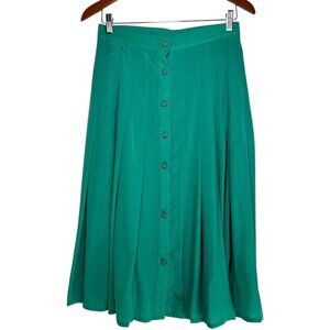 JAC DALE Midi Skirt Sz 12 Jade Green Pleated Purple Button Front Retro Vintage